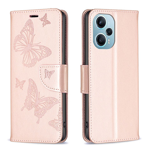 Funda de Cuero Cartera con Soporte Mariposa Carcasa B01F para Xiaomi Redmi Note 12 Turbo 5G Oro Rosa