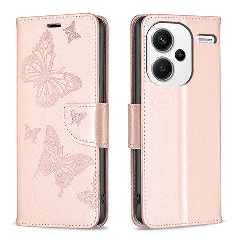 Funda de Cuero Cartera con Soporte Mariposa Carcasa B01F para Xiaomi Redmi Note 13 Pro+ Plus 5G Oro Rosa