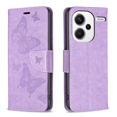 Funda de Cuero Cartera con Soporte Mariposa Carcasa B01F para Xiaomi Redmi Note 13 Pro+ Plus 5G Purpura Claro