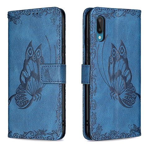 Funda de Cuero Cartera con Soporte Mariposa Carcasa B02F para Samsung Galaxy A02 Azul