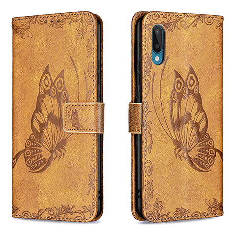 Funda de Cuero Cartera con Soporte Mariposa Carcasa B02F para Samsung Galaxy A02 Marron