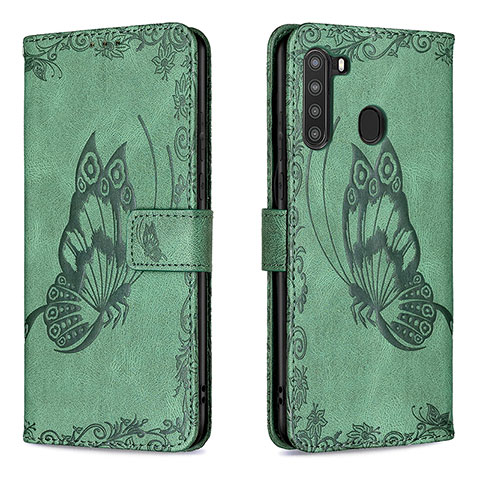 Funda de Cuero Cartera con Soporte Mariposa Carcasa B02F para Samsung Galaxy A21 Verde