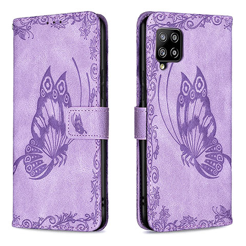 Funda de Cuero Cartera con Soporte Mariposa Carcasa B02F para Samsung Galaxy A42 5G Purpura Claro