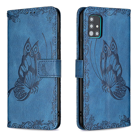 Funda de Cuero Cartera con Soporte Mariposa Carcasa B02F para Samsung Galaxy A51 4G Azul