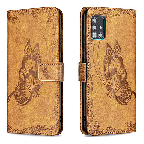 Funda de Cuero Cartera con Soporte Mariposa Carcasa B02F para Samsung Galaxy A51 4G Marron