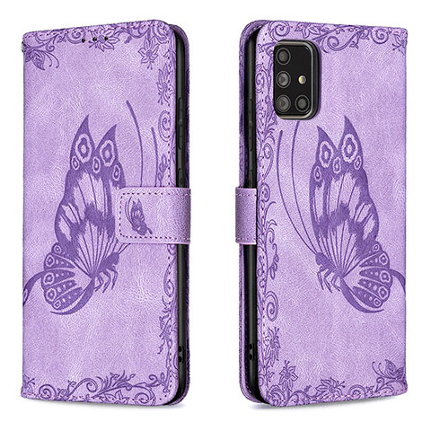 Funda de Cuero Cartera con Soporte Mariposa Carcasa B02F para Samsung Galaxy A71 4G A715 Purpura Claro