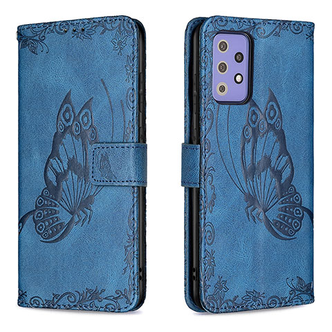 Funda de Cuero Cartera con Soporte Mariposa Carcasa B02F para Samsung Galaxy A72 4G Azul