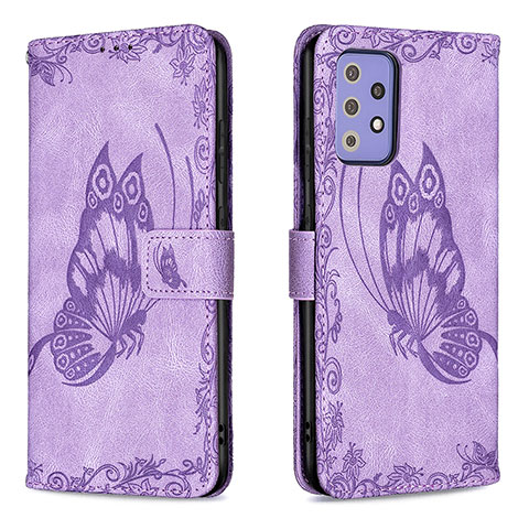 Funda de Cuero Cartera con Soporte Mariposa Carcasa B02F para Samsung Galaxy A72 4G Purpura Claro