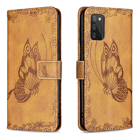 Funda de Cuero Cartera con Soporte Mariposa Carcasa B02F para Samsung Galaxy F02S SM-E025F Marron