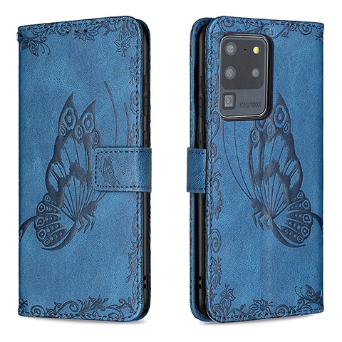 Funda de Cuero Cartera con Soporte Mariposa Carcasa B02F para Samsung Galaxy S20 Ultra 5G Azul