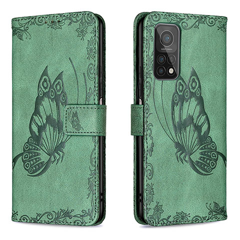 Funda de Cuero Cartera con Soporte Mariposa Carcasa B02F para Xiaomi Mi 10T Pro 5G Verde