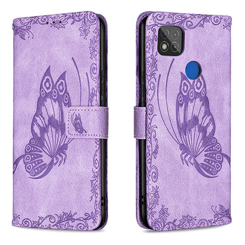 Funda de Cuero Cartera con Soporte Mariposa Carcasa B02F para Xiaomi POCO C31 Purpura Claro