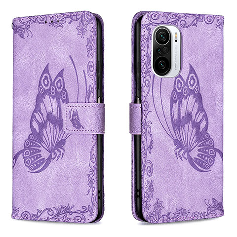 Funda de Cuero Cartera con Soporte Mariposa Carcasa B02F para Xiaomi Poco F3 5G Purpura Claro