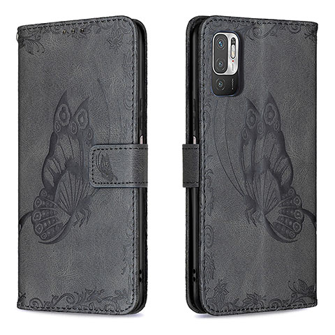 Funda de Cuero Cartera con Soporte Mariposa Carcasa B02F para Xiaomi POCO M3 Pro 5G Negro