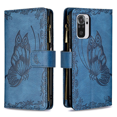 Funda de Cuero Cartera con Soporte Mariposa Carcasa B02F para Xiaomi Poco M5S Azul