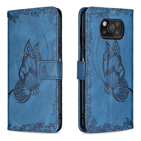 Funda de Cuero Cartera con Soporte Mariposa Carcasa B02F para Xiaomi Poco X3 Pro Azul