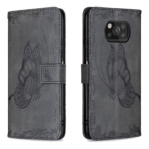 Funda de Cuero Cartera con Soporte Mariposa Carcasa B02F para Xiaomi Poco X3 Pro Negro