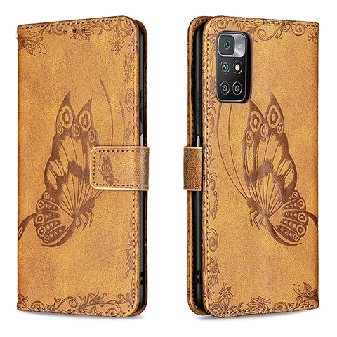 Funda de Cuero Cartera con Soporte Mariposa Carcasa B02F para Xiaomi Redmi 10 (2022) Marron