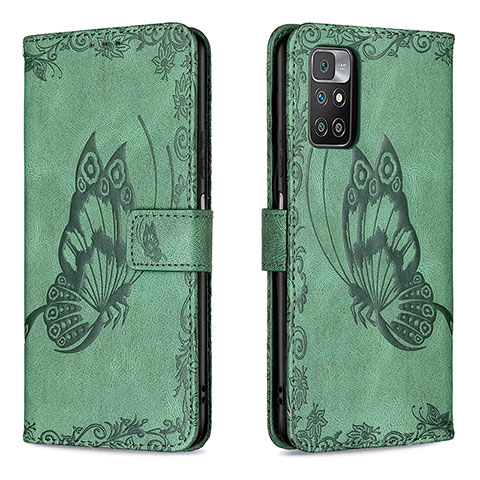 Funda de Cuero Cartera con Soporte Mariposa Carcasa B02F para Xiaomi Redmi 10 (2022) Verde