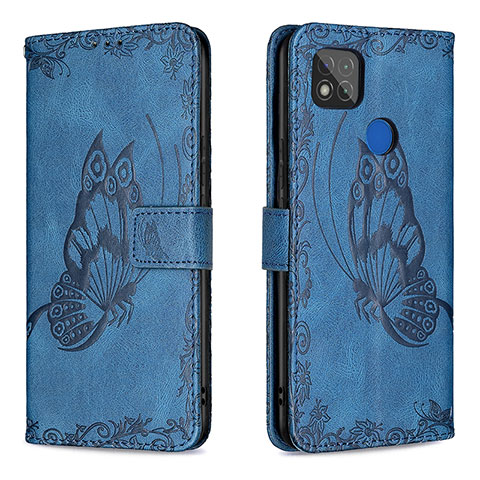 Funda de Cuero Cartera con Soporte Mariposa Carcasa B02F para Xiaomi Redmi 9C Azul