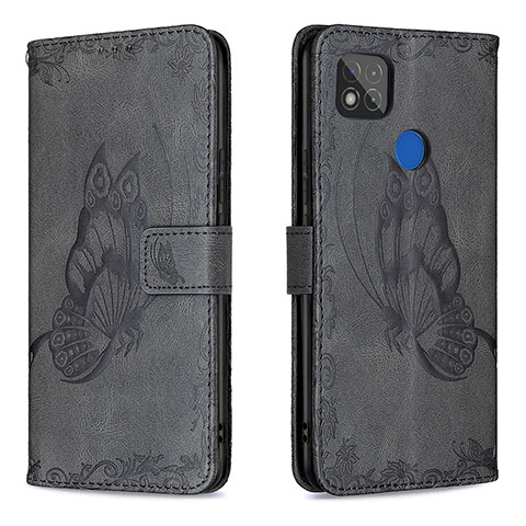 Funda de Cuero Cartera con Soporte Mariposa Carcasa B02F para Xiaomi Redmi 9C Negro