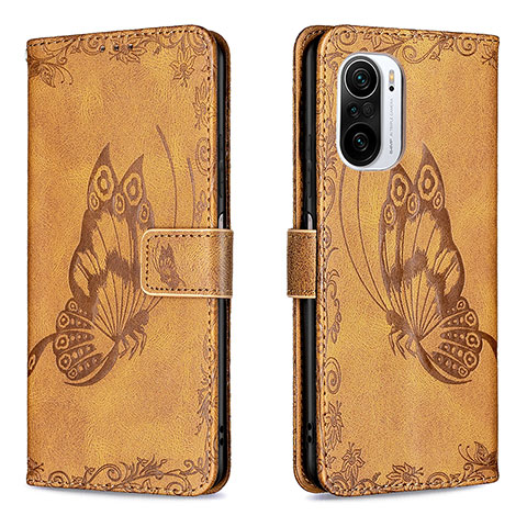 Funda de Cuero Cartera con Soporte Mariposa Carcasa B02F para Xiaomi Redmi K40 5G Marron