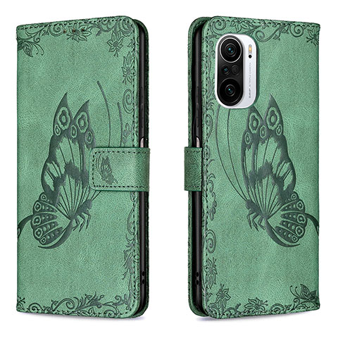 Funda de Cuero Cartera con Soporte Mariposa Carcasa B02F para Xiaomi Redmi K40 Pro+ Plus 5G Verde