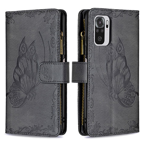 Funda de Cuero Cartera con Soporte Mariposa Carcasa B02F para Xiaomi Redmi Note 10 4G Negro