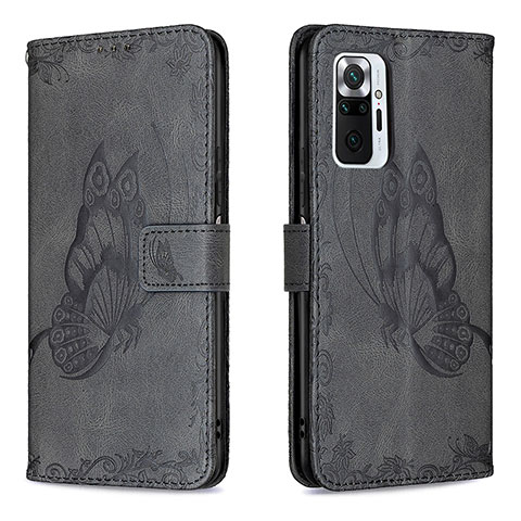 Funda de Cuero Cartera con Soporte Mariposa Carcasa B02F para Xiaomi Redmi Note 10 Pro Max Negro