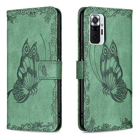 Funda de Cuero Cartera con Soporte Mariposa Carcasa B02F para Xiaomi Redmi Note 10 Pro Max Verde