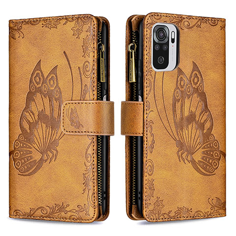 Funda de Cuero Cartera con Soporte Mariposa Carcasa B02F para Xiaomi Redmi Note 10S 4G Marron