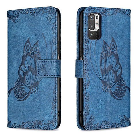 Funda de Cuero Cartera con Soporte Mariposa Carcasa B02F para Xiaomi Redmi Note 10T 5G Azul