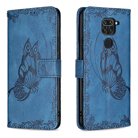 Funda de Cuero Cartera con Soporte Mariposa Carcasa B02F para Xiaomi Redmi Note 9 Azul