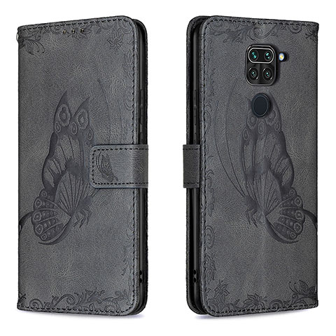 Funda de Cuero Cartera con Soporte Mariposa Carcasa B02F para Xiaomi Redmi Note 9 Negro