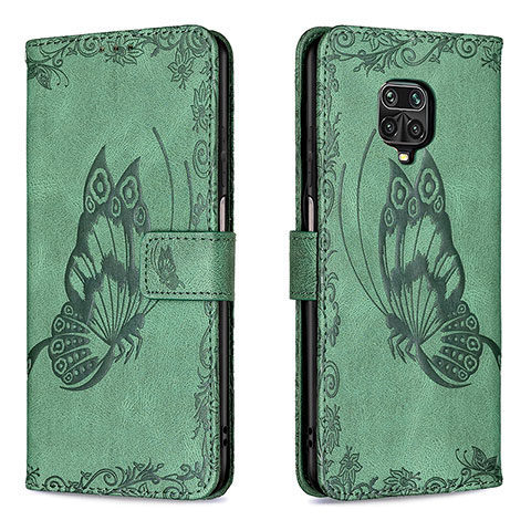 Funda de Cuero Cartera con Soporte Mariposa Carcasa B02F para Xiaomi Redmi Note 9 Pro Max Verde