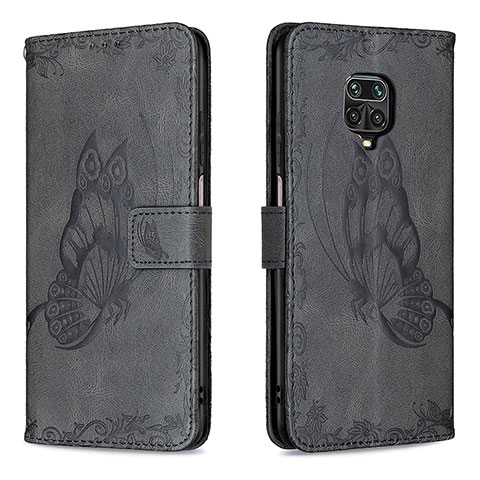 Funda de Cuero Cartera con Soporte Mariposa Carcasa B02F para Xiaomi Redmi Note 9 Pro Negro