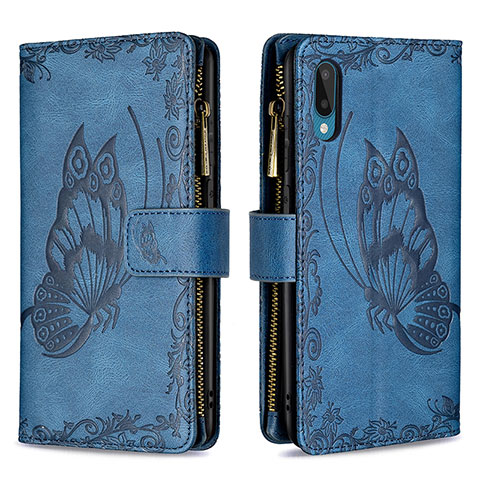 Funda de Cuero Cartera con Soporte Mariposa Carcasa B03F para Samsung Galaxy A02 Azul