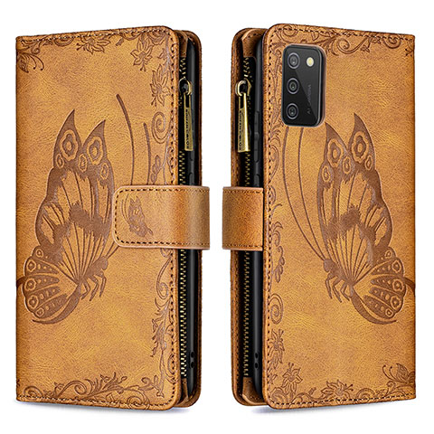 Funda de Cuero Cartera con Soporte Mariposa Carcasa B03F para Samsung Galaxy A02s Marron