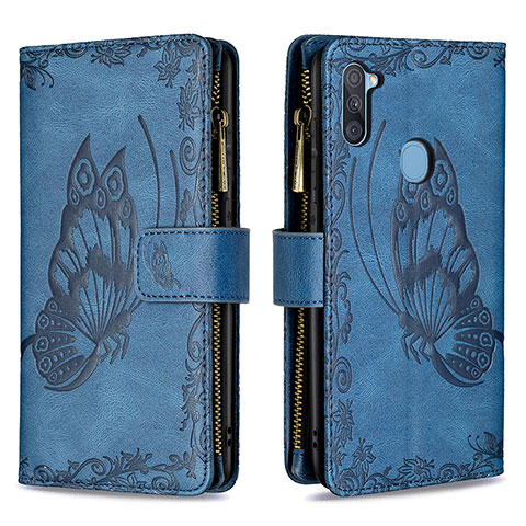 Funda de Cuero Cartera con Soporte Mariposa Carcasa B03F para Samsung Galaxy A11 Azul