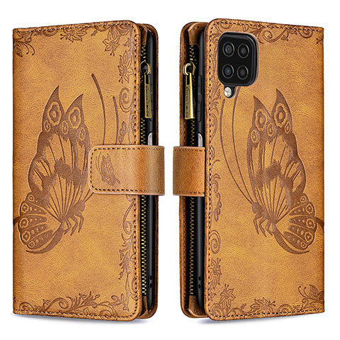 Funda de Cuero Cartera con Soporte Mariposa Carcasa B03F para Samsung Galaxy A12 Nacho Marron