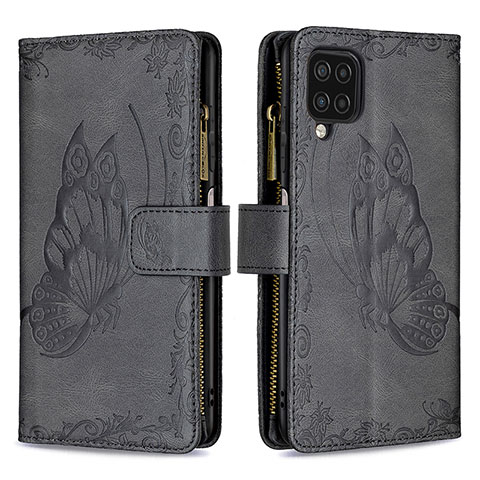 Funda de Cuero Cartera con Soporte Mariposa Carcasa B03F para Samsung Galaxy A12 Negro