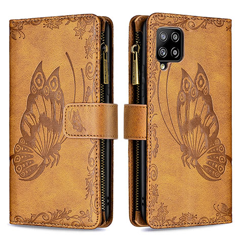 Funda de Cuero Cartera con Soporte Mariposa Carcasa B03F para Samsung Galaxy A42 5G Marron