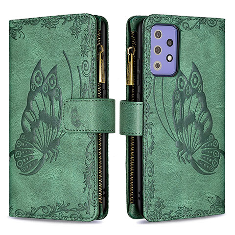 Funda de Cuero Cartera con Soporte Mariposa Carcasa B03F para Samsung Galaxy A72 4G Verde