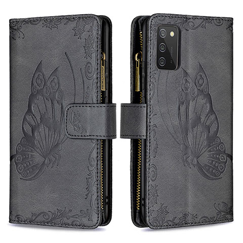 Funda de Cuero Cartera con Soporte Mariposa Carcasa B03F para Samsung Galaxy F02S SM-E025F Negro