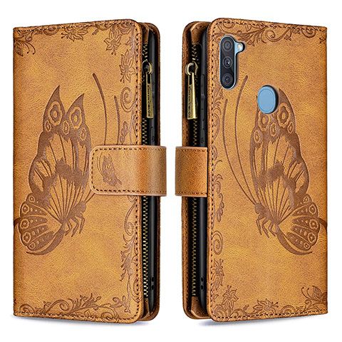 Funda de Cuero Cartera con Soporte Mariposa Carcasa B03F para Samsung Galaxy M11 Marron