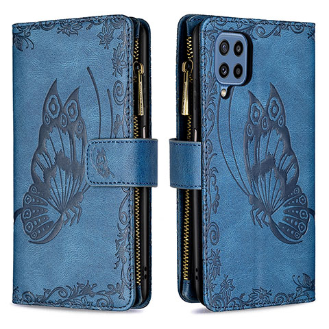 Funda de Cuero Cartera con Soporte Mariposa Carcasa B03F para Samsung Galaxy M32 4G Azul