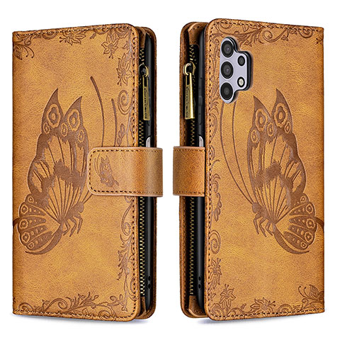 Funda de Cuero Cartera con Soporte Mariposa Carcasa B03F para Samsung Galaxy M32 5G Marron