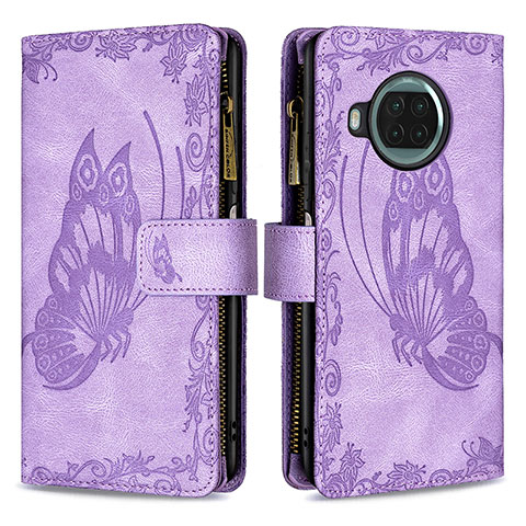 Funda de Cuero Cartera con Soporte Mariposa Carcasa B03F para Xiaomi Mi 10i 5G Purpura Claro