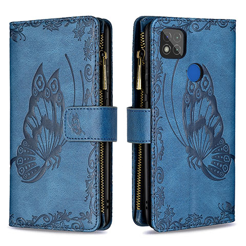 Funda de Cuero Cartera con Soporte Mariposa Carcasa B03F para Xiaomi POCO C3 Azul