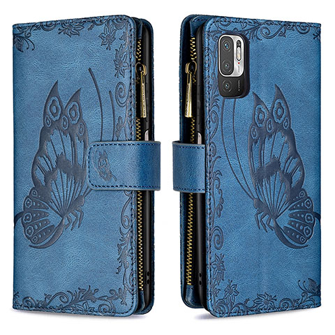 Funda de Cuero Cartera con Soporte Mariposa Carcasa B03F para Xiaomi POCO M3 Pro 5G Azul